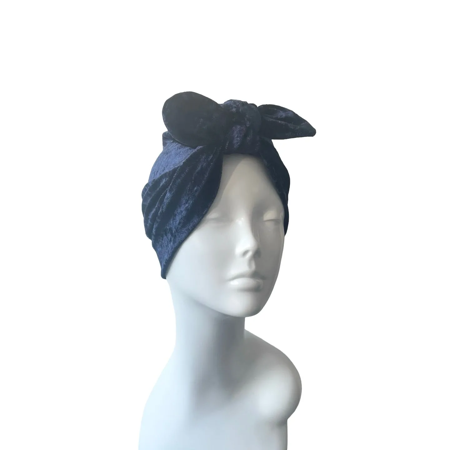 Dark Blue Soft Stretchy Velvet Bow Turban