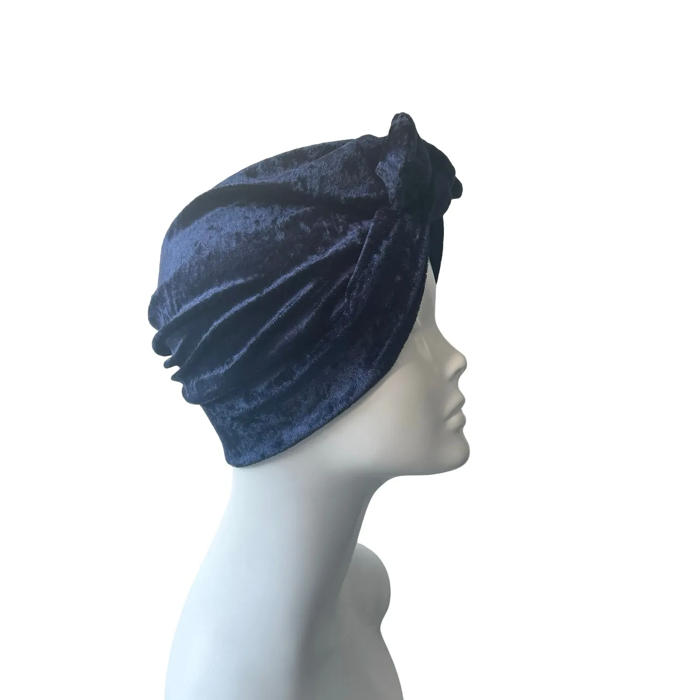 Dark Blue Soft Stretchy Velvet Bow Turban