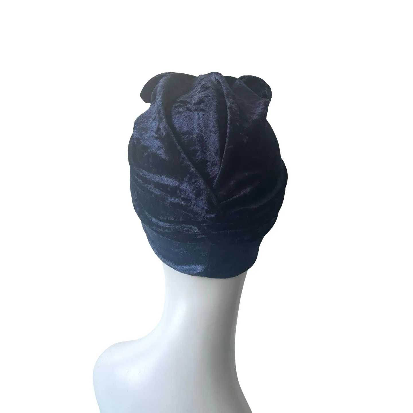 Dark Blue Soft Stretchy Velvet Bow Turban