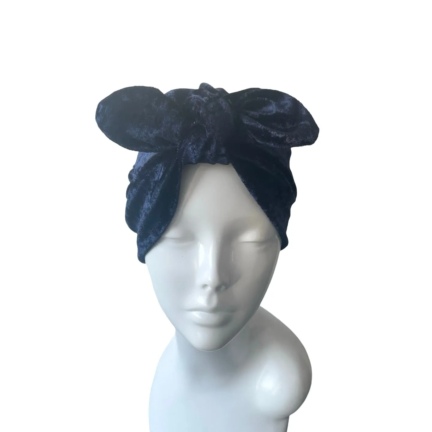 Dark Blue Soft Stretchy Velvet Bow Turban