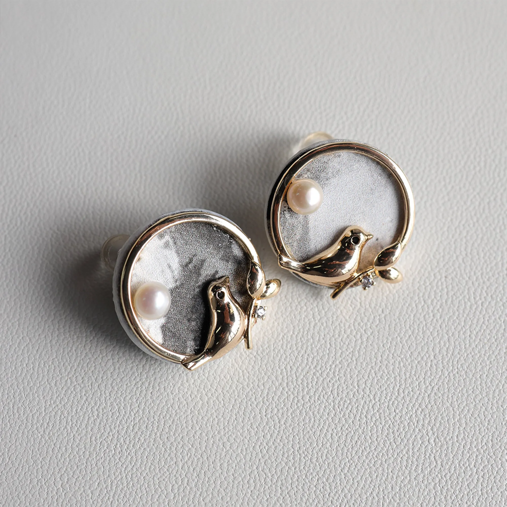 DIY Leather Kits - Bird At the Window Style Earring of Chinese Traditional Ink Painting Pearl