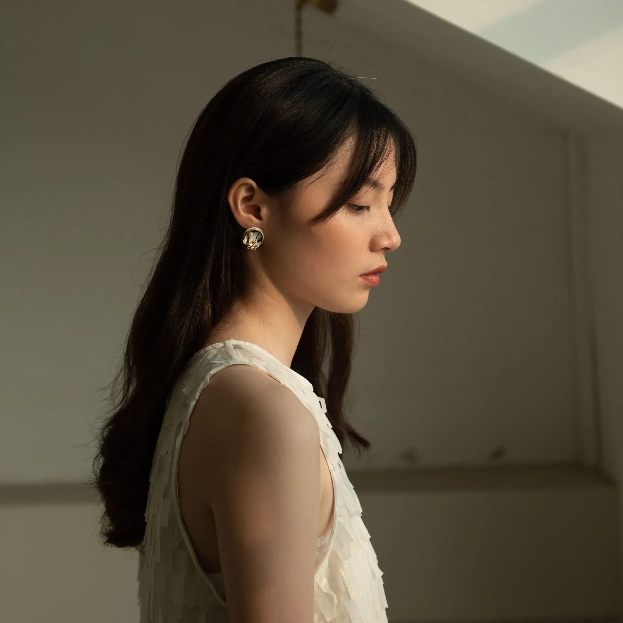 DIY Leather Kits - Bird At the Window Style Earring of Chinese Traditional Ink Painting Pearl