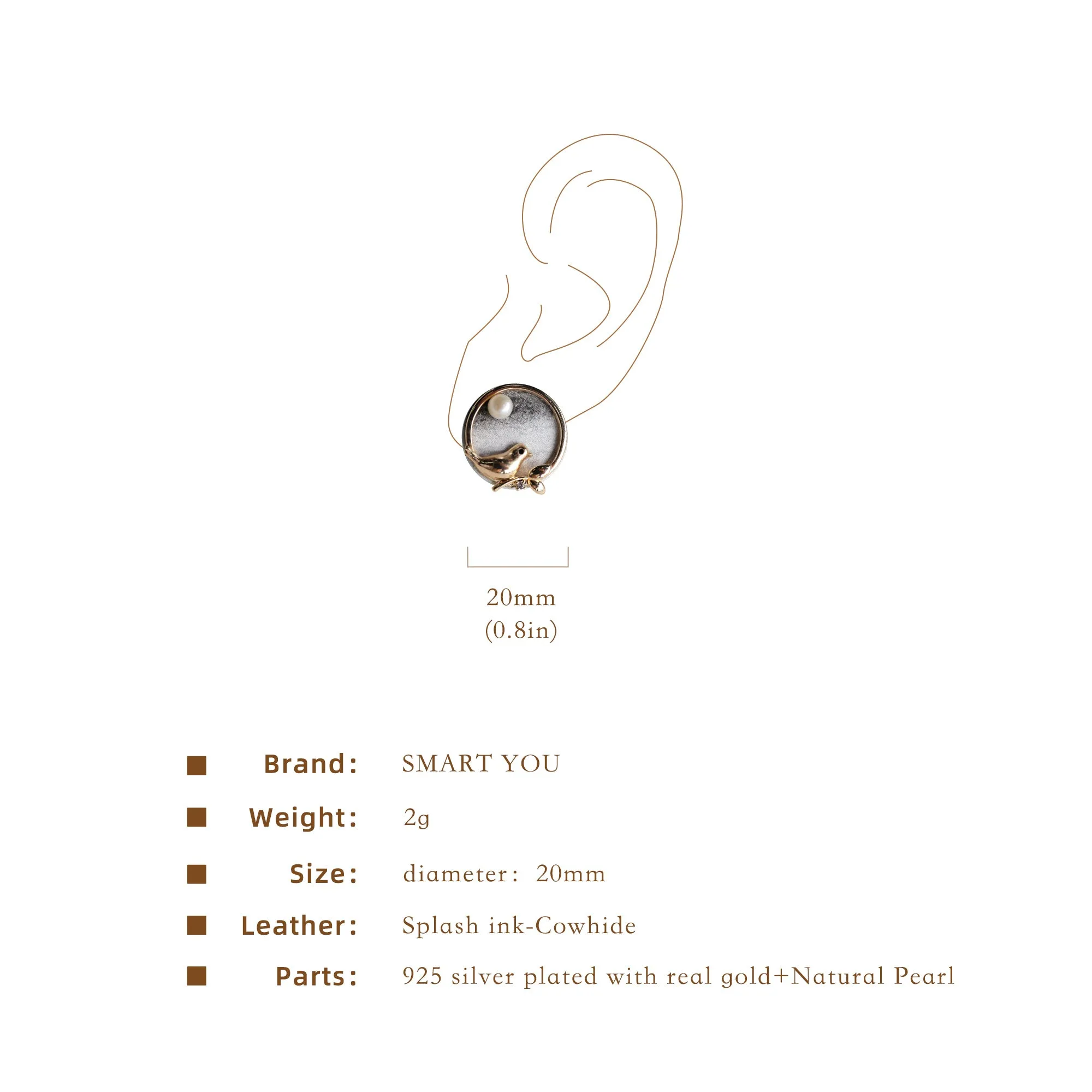 DIY Leather Kits - Bird At the Window Style Earring of Chinese Traditional Ink Painting Pearl