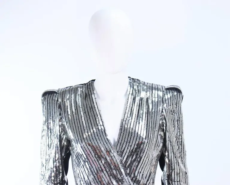 ESTEVEZ Silver Sequin and Velvet Gown Peplum Size 2
