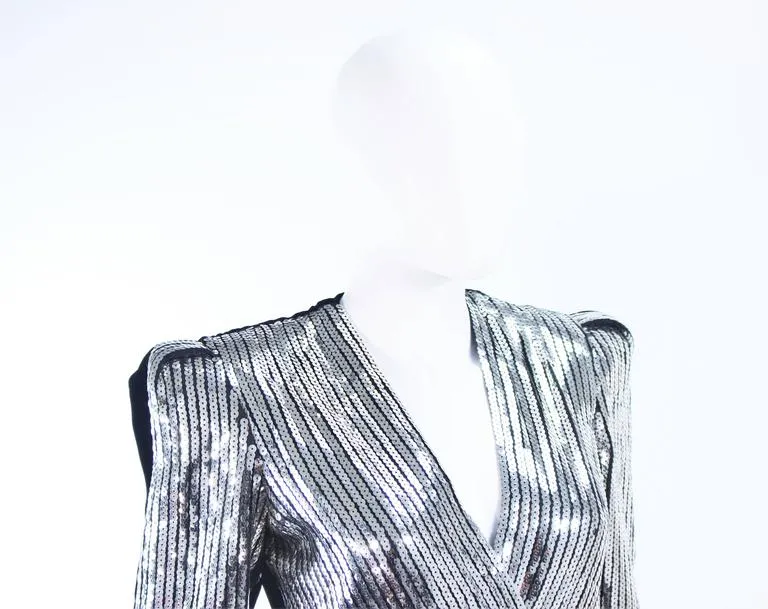 ESTEVEZ Silver Sequin and Velvet Gown Peplum Size 2