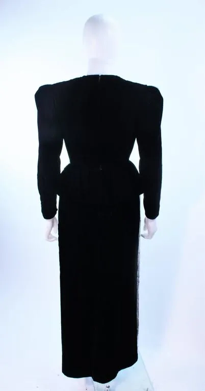 ESTEVEZ Silver Sequin and Velvet Gown Peplum Size 2