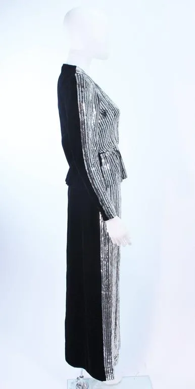 ESTEVEZ Silver Sequin and Velvet Gown Peplum Size 2