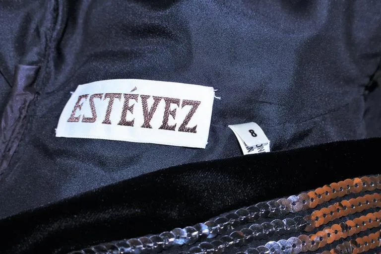 ESTEVEZ Silver Sequin and Velvet Gown Peplum Size 2