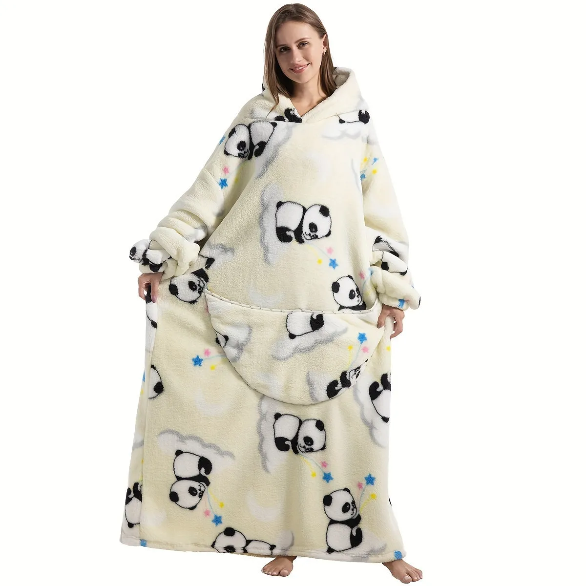 Extra Long Wearable Blanket Hoodie - Super Soft, Warm, Comfortable, Giant, Oversized, Hooded Sweatshirt with Big Pocket for Women, Men, Adults - Perfect for Indoor, Outdoor, Travel, Camping, and Everyday Use