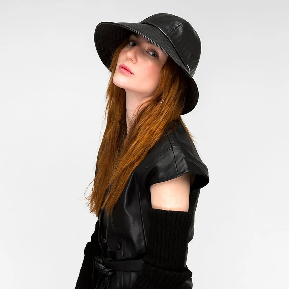 Faux Leather Rain Brim Casual