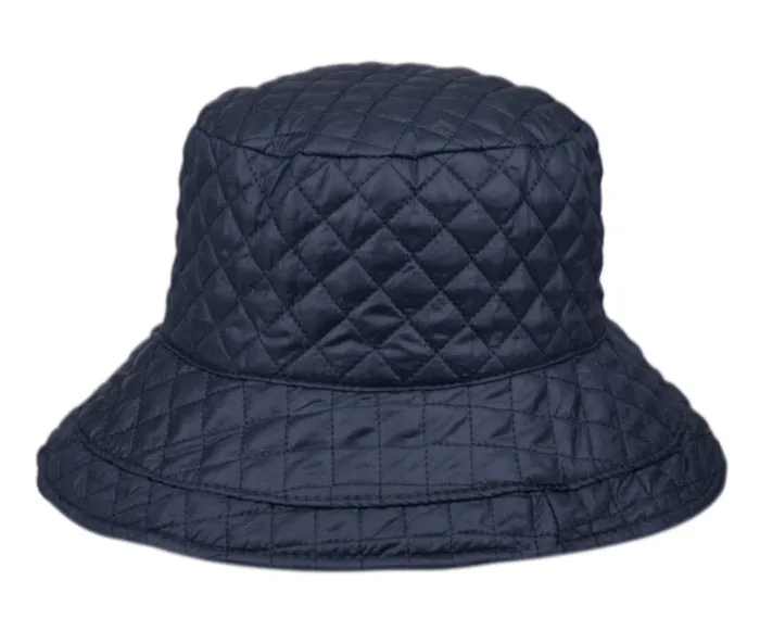 Foldable Water Repellent Diamond-Quilted Quilted Rain Hat w/Adjustable Drawstring Bucket Hat