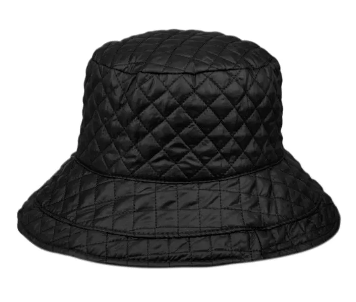 Foldable Water Repellent Diamond-Quilted Quilted Rain Hat w/Adjustable Drawstring Bucket Hat