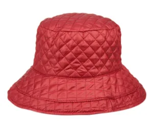 Foldable Water Repellent Diamond-Quilted Quilted Rain Hat w/Adjustable Drawstring Bucket Hat