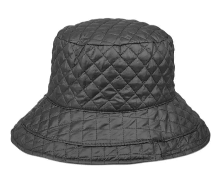 Foldable Water Repellent Diamond-Quilted Quilted Rain Hat w/Adjustable Drawstring Bucket Hat