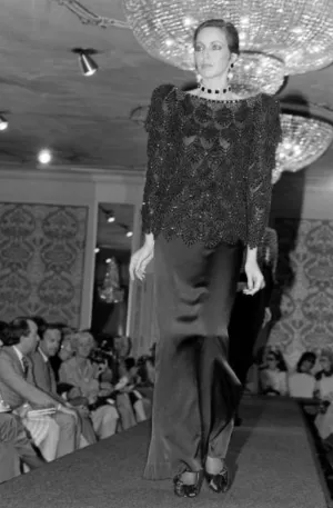 GALANOS- 1984 2pc Black Lace & Satin Skirt Ensemble, Size 10