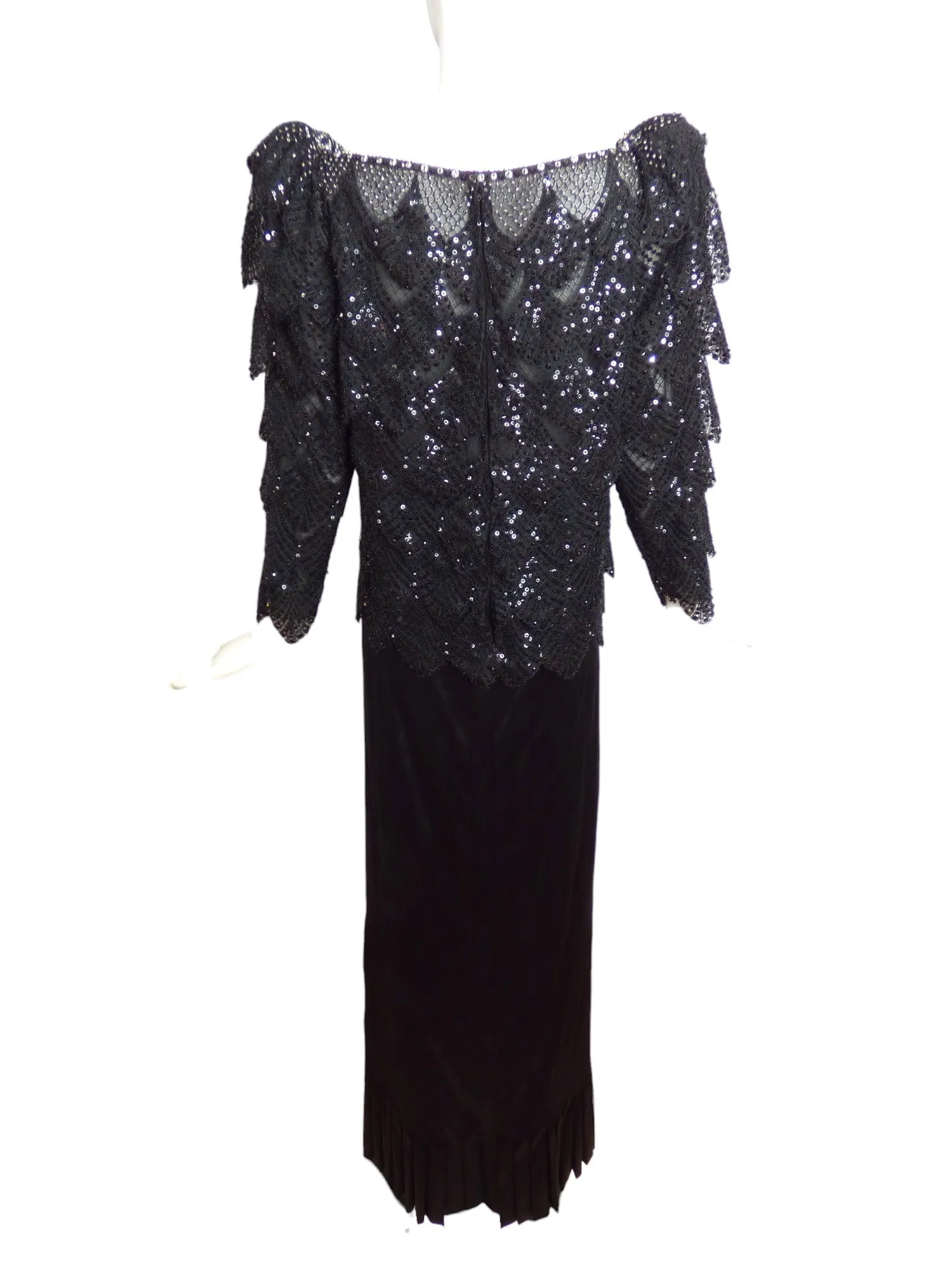 GALANOS- 1984 2pc Black Lace & Satin Skirt Ensemble, Size 10