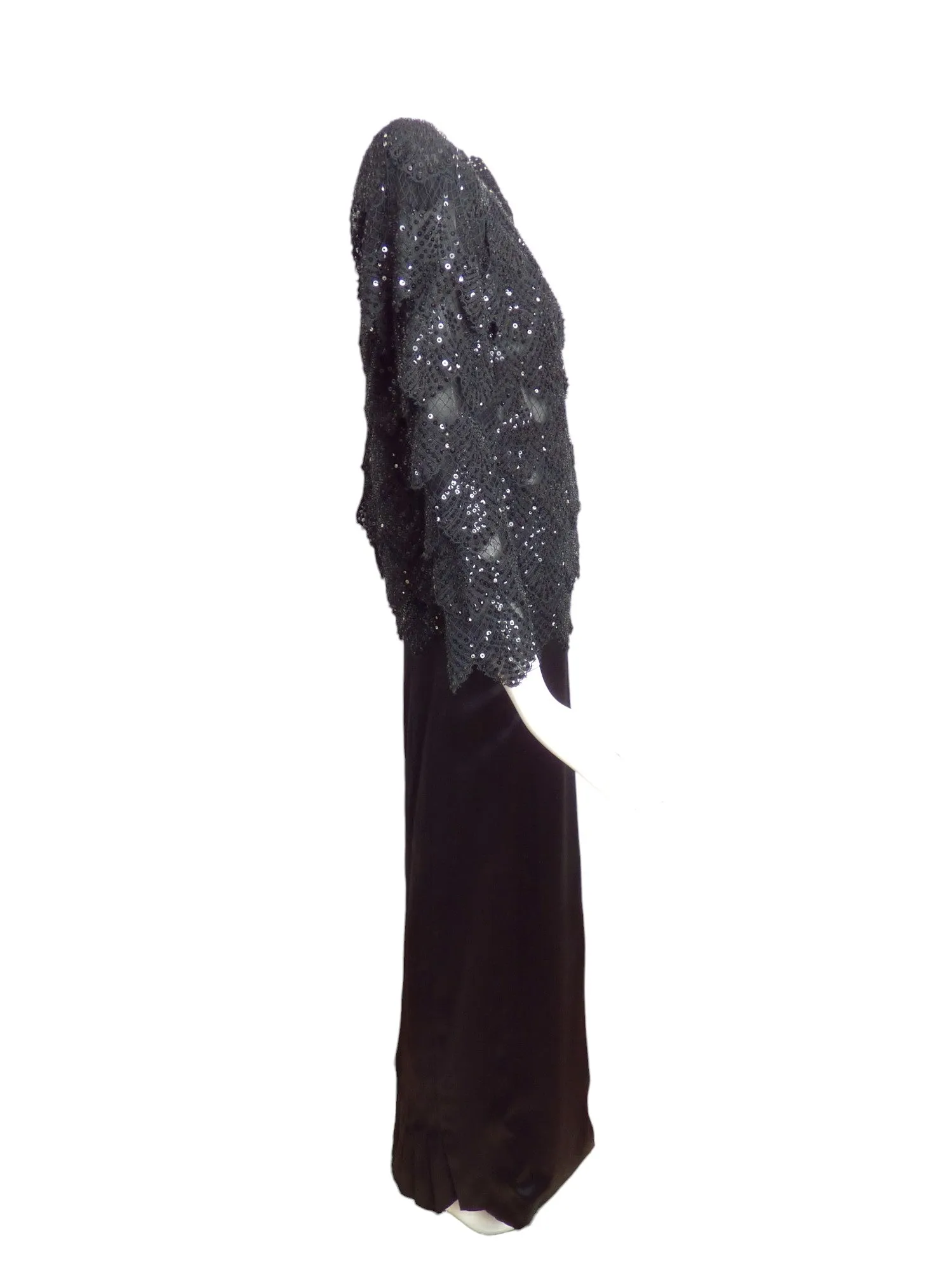 GALANOS- 1984 2pc Black Lace & Satin Skirt Ensemble, Size 10