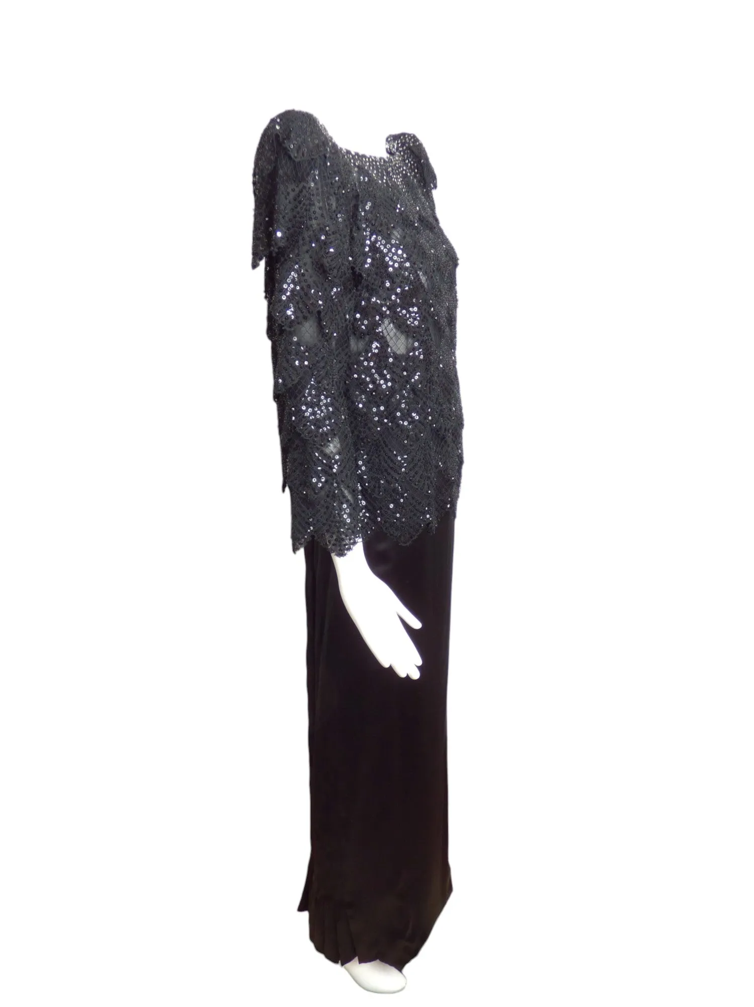 GALANOS- 1984 2pc Black Lace & Satin Skirt Ensemble, Size 10