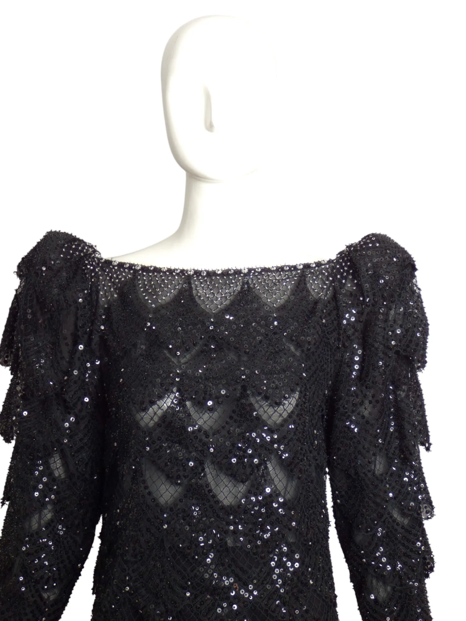 GALANOS- 1984 2pc Black Lace & Satin Skirt Ensemble, Size 10