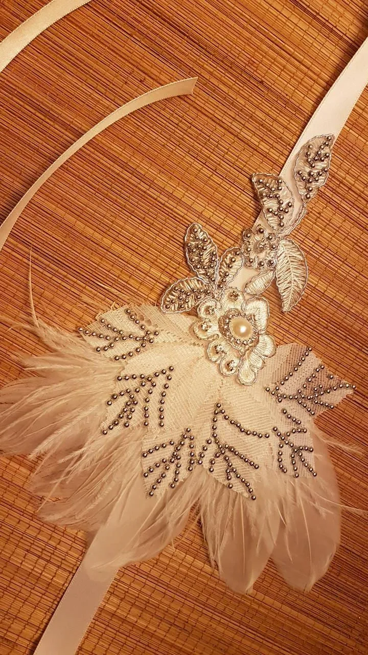 Gatsby Headband, 1920s Flapper Headpiece, Bridal wedding fascinator, Crystal Beaded Gatsby Feather Headband, 1920s 40s sparkly boho headband