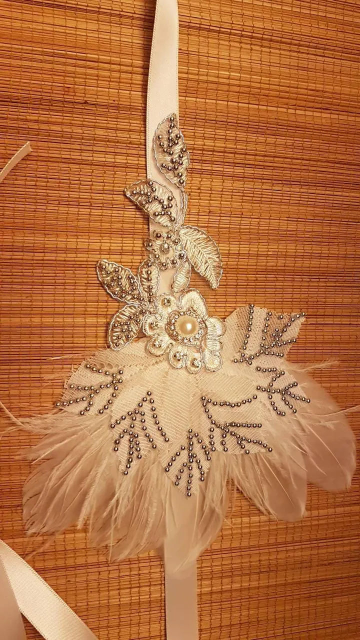 Gatsby Headband, 1920s Flapper Headpiece, Bridal wedding fascinator, Crystal Beaded Gatsby Feather Headband, 1920s 40s sparkly boho headband