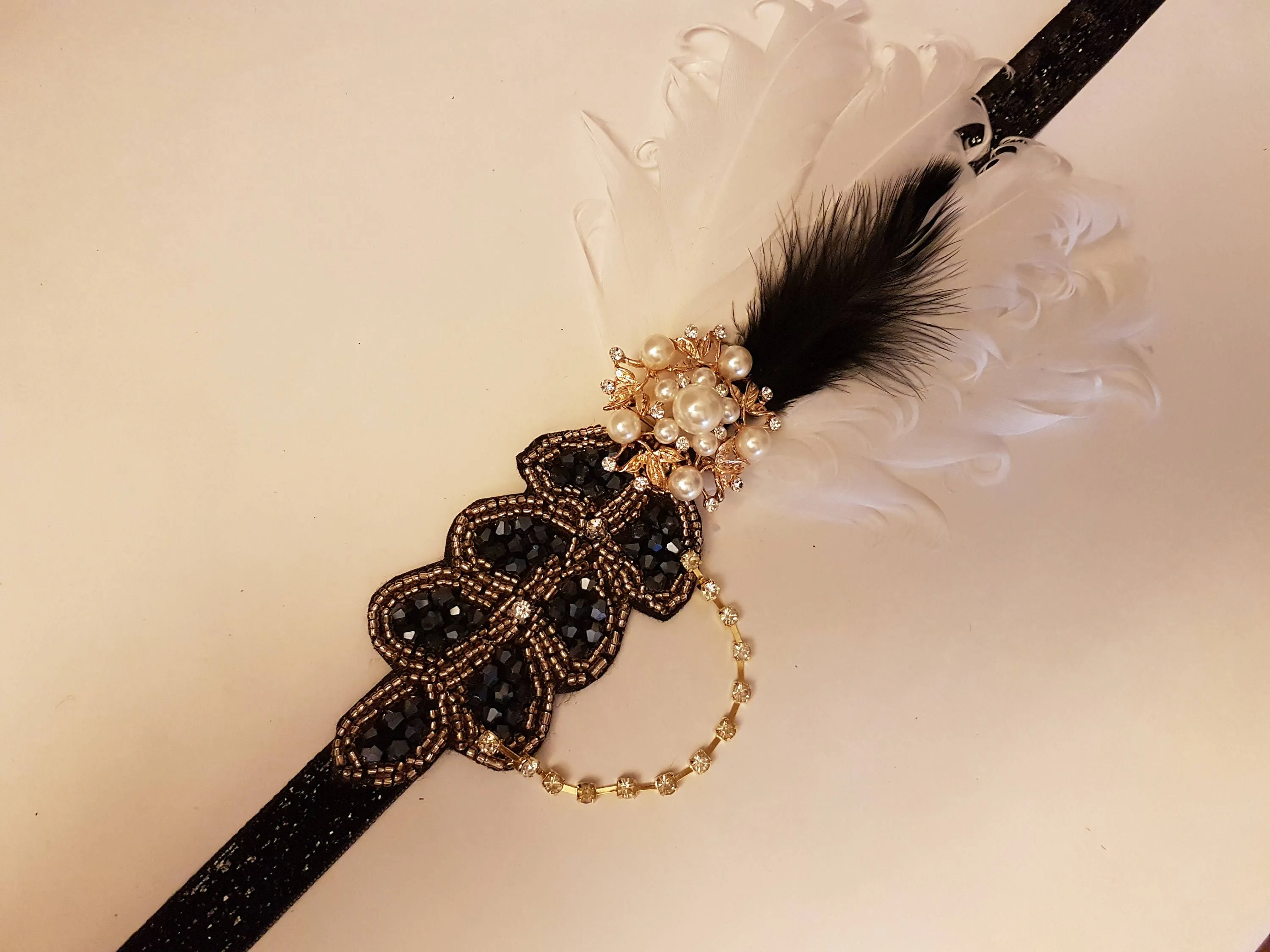 Gatsby Headband, Crystal Bead Vintage 1920s-40s sparkly headband