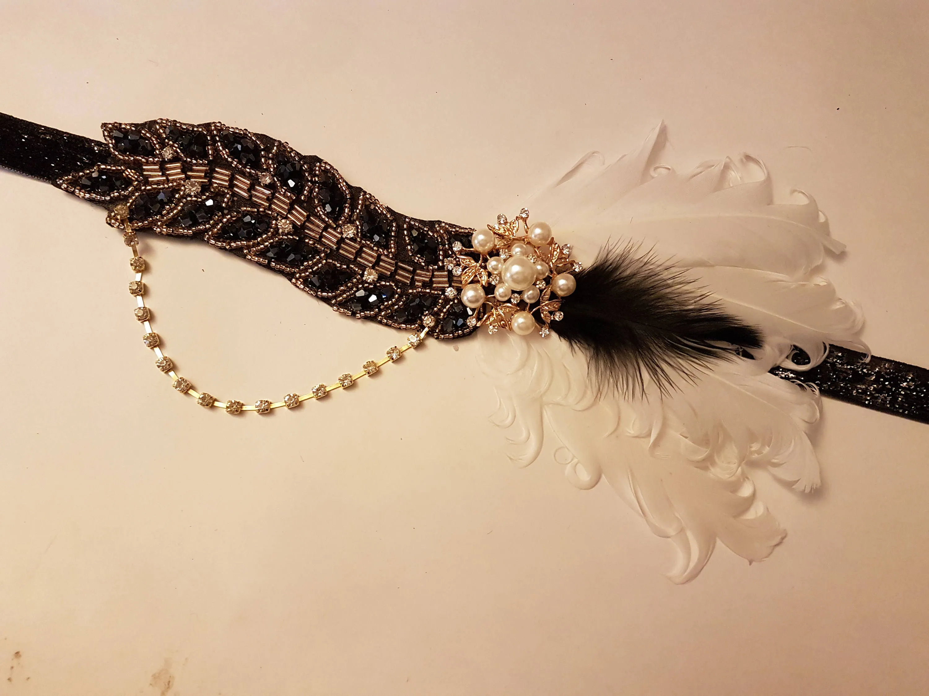 Gatsby Headband, Crystal Bead Vintage 1920s-40s sparkly headband