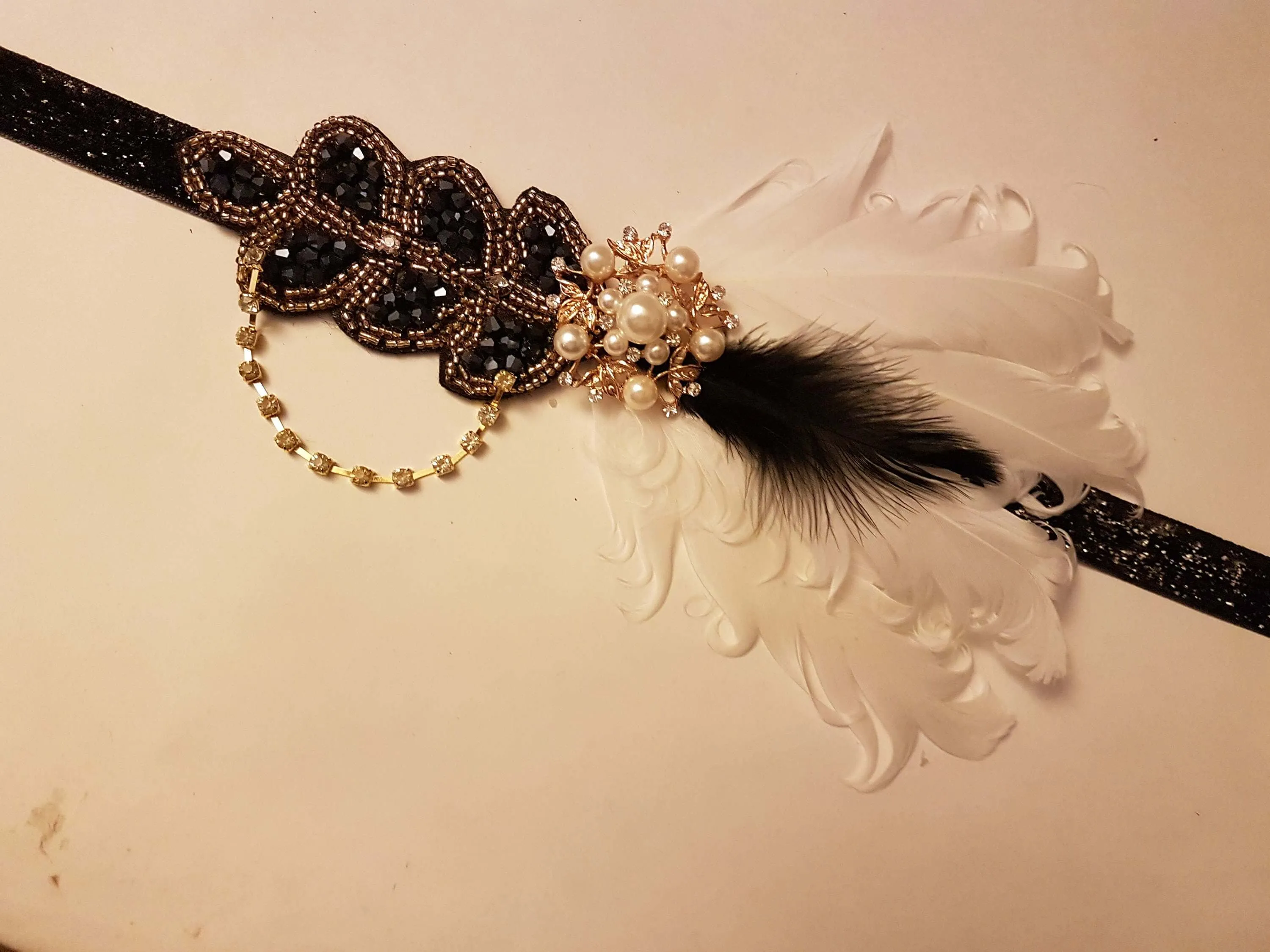 Gatsby Headband, Crystal Bead Vintage 1920s-40s sparkly headband