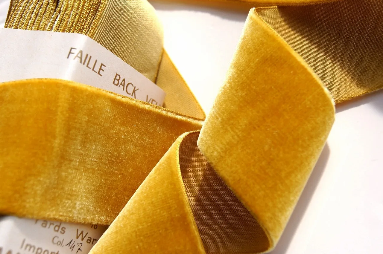 Gold Velvet Ribbon Vintage from France 48mm