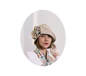 Great Gatsby cloche hat in cream with art deco print