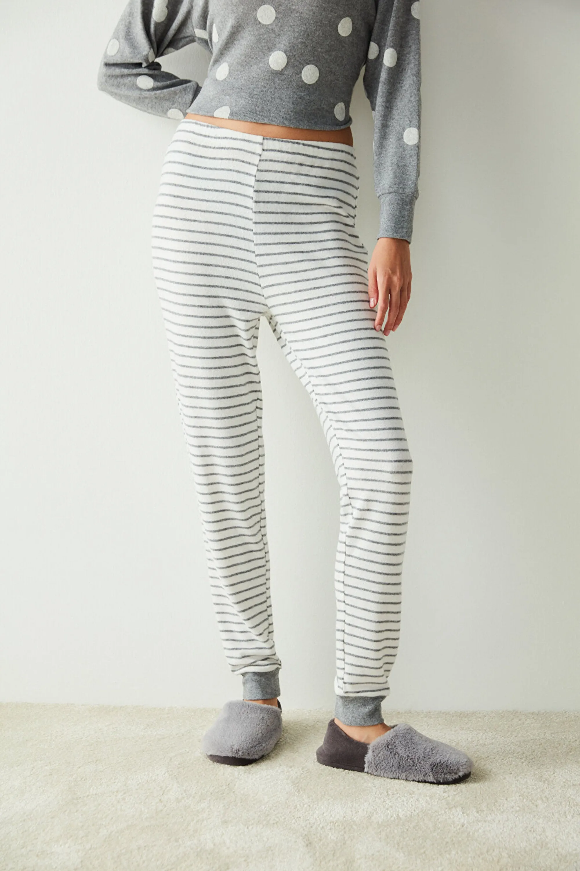 Gri Beanies Striped Termal Cuff Pantolon
