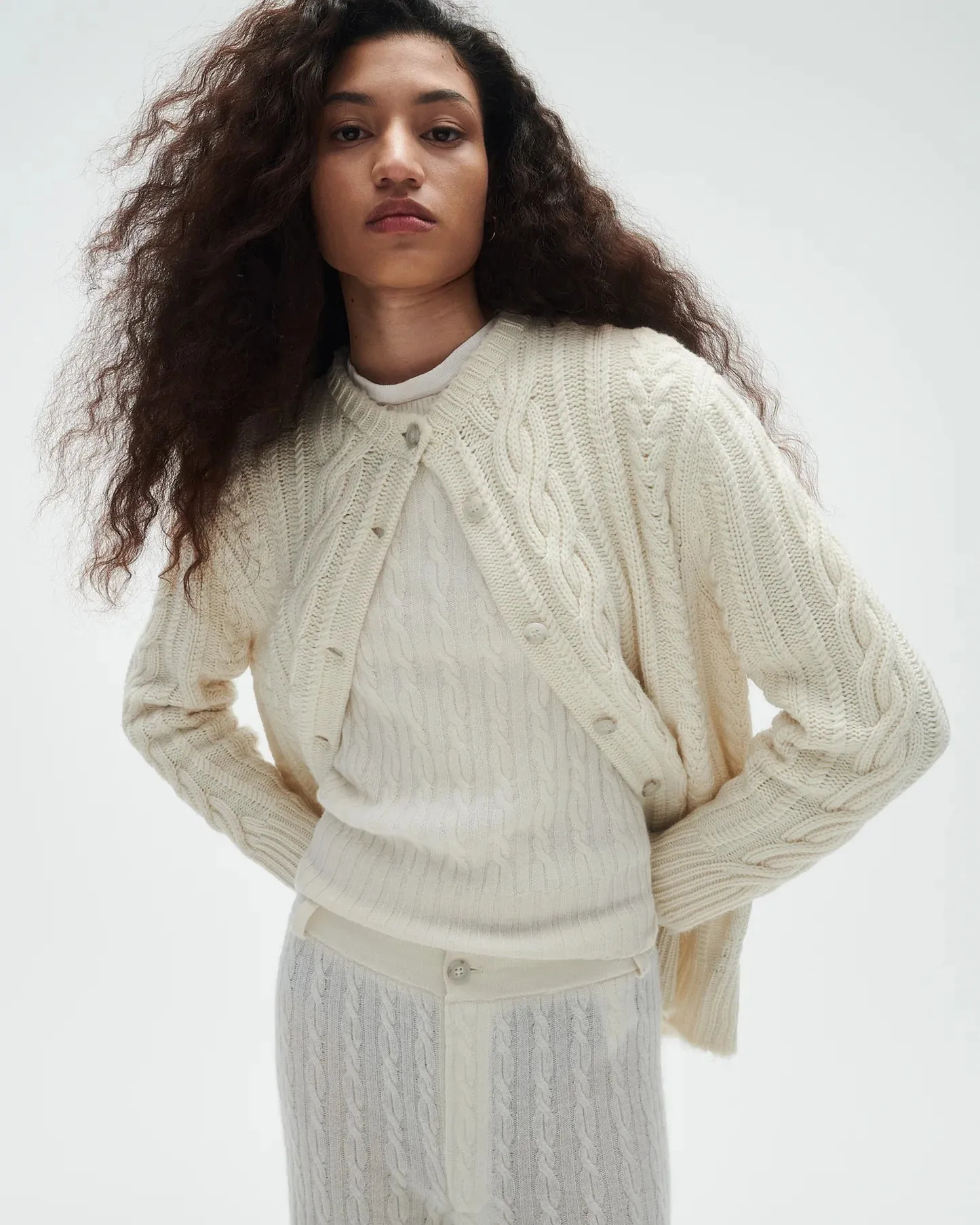 Guest in Residence Rossella Cable Cardigan in Cream