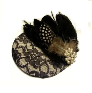 Hat fascinator, Black  feather facinator 40s50s  Black & White Fascinator