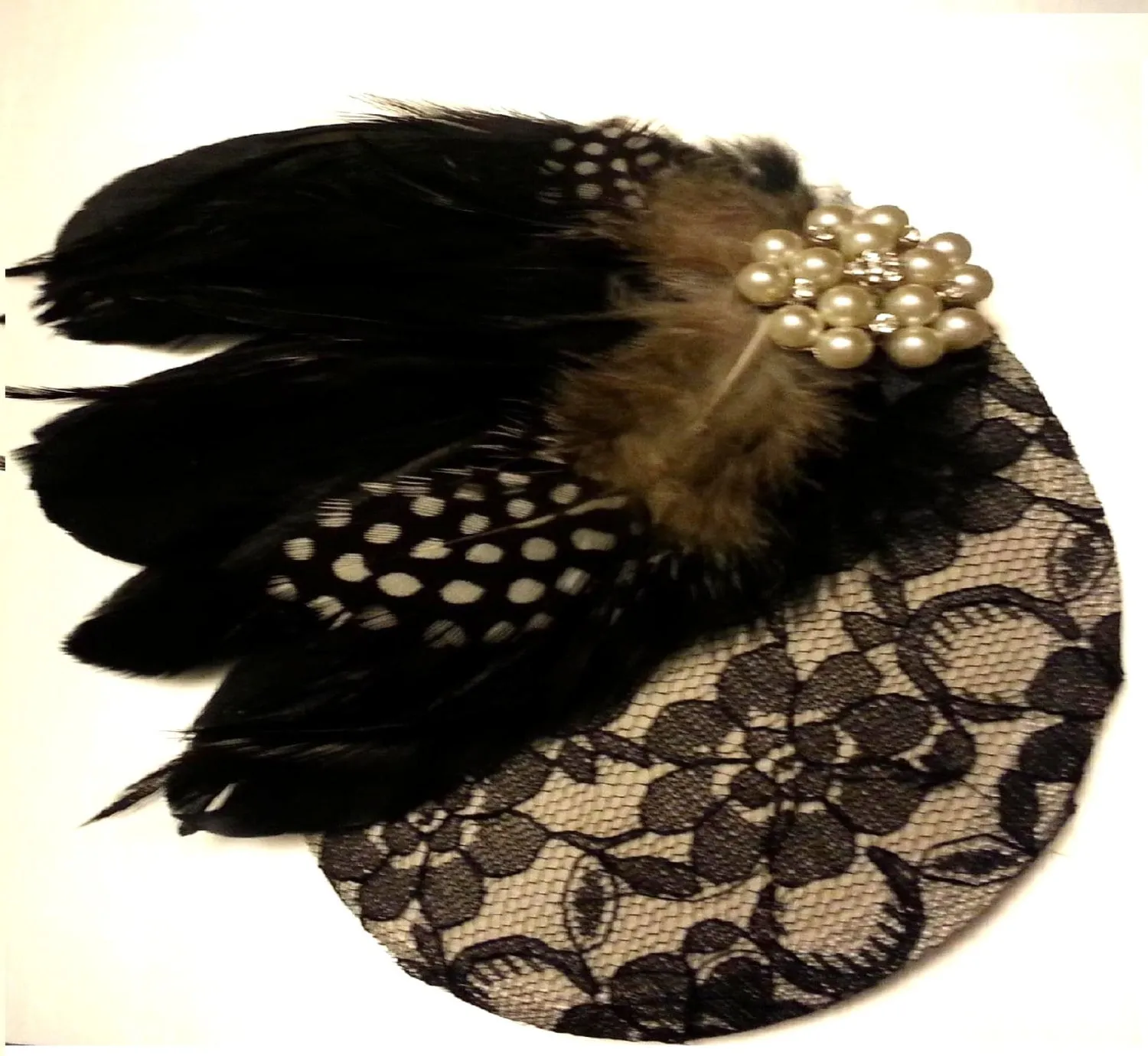 Hat fascinator, Black  feather facinator 40s50s  Black & White Fascinator