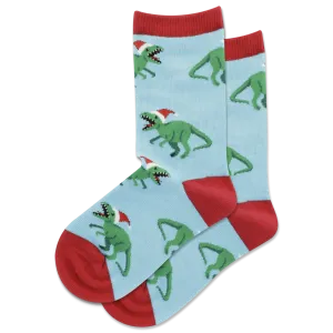 HOTSOX Kid's T-Rex with Santa Hat Crew Socks