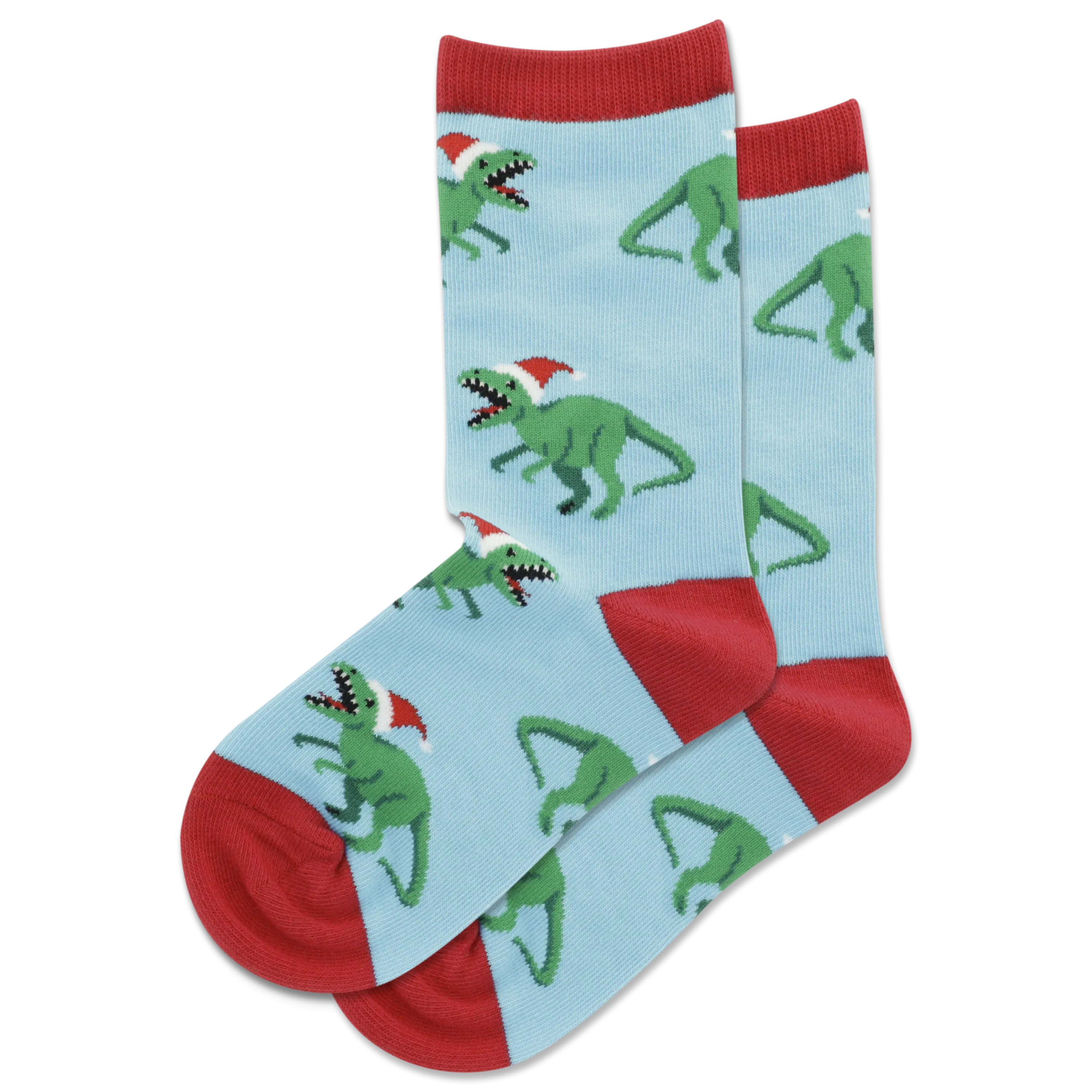 HOTSOX Kid's T-Rex with Santa Hat Crew Socks