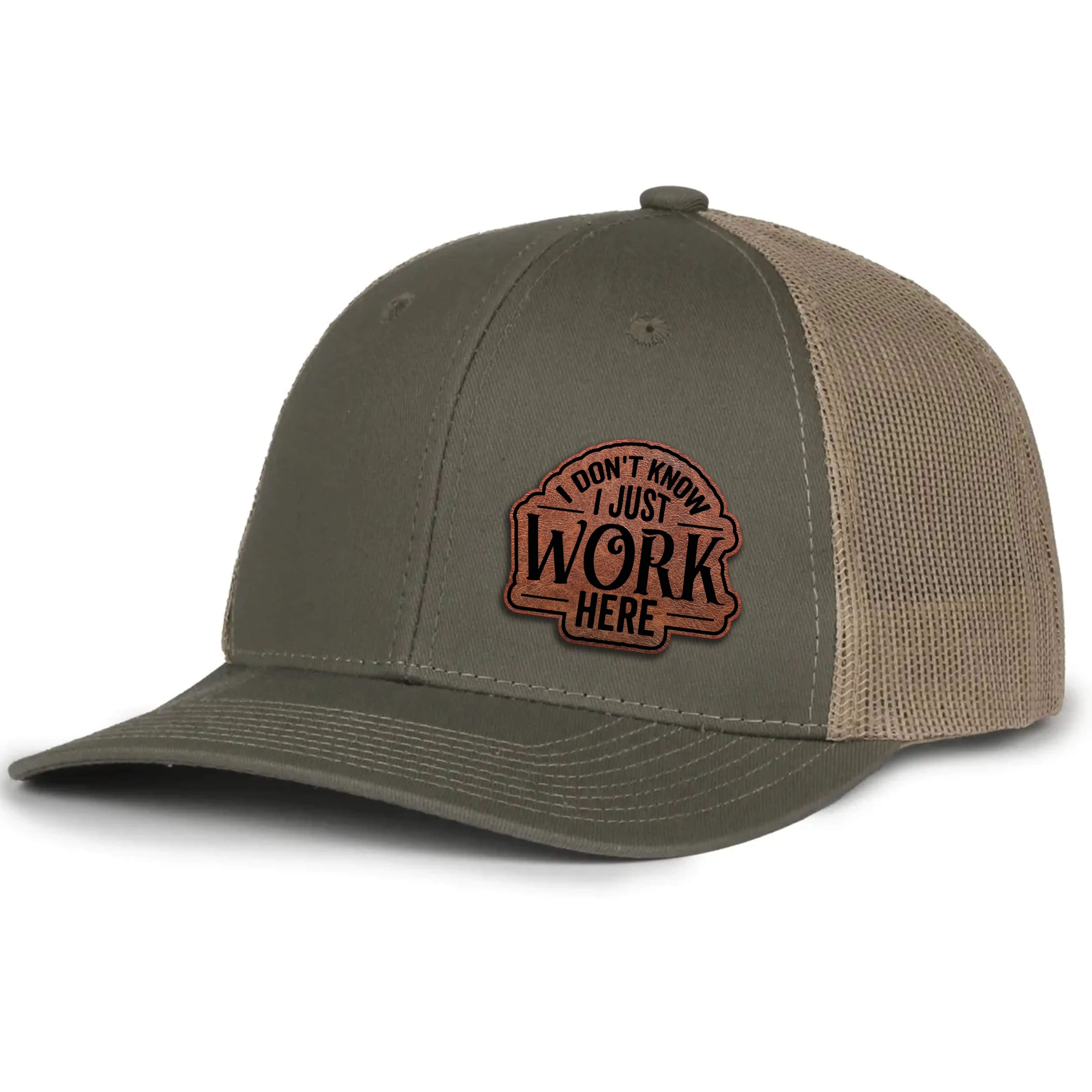 I Don't Know I Just Work Here Leather Patch Hat