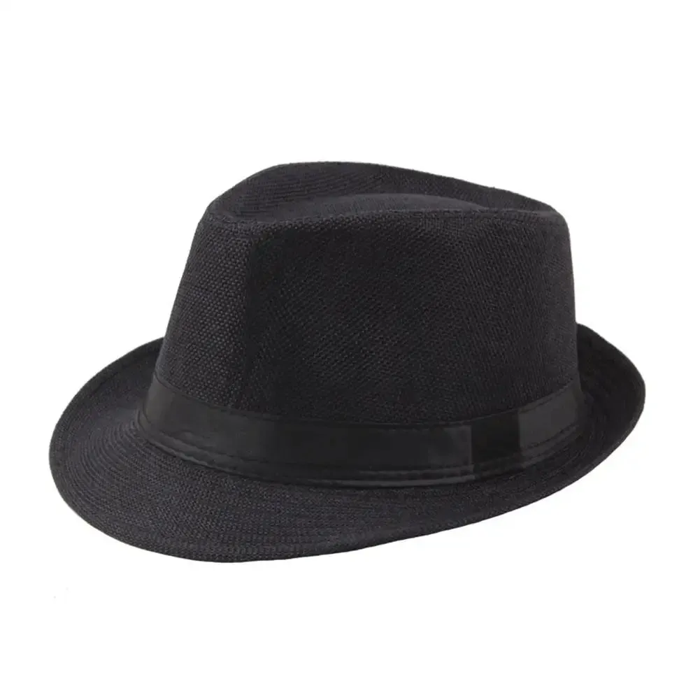 Jazz Hat Men Women Straw Hat Summer Beach Sun Hats Top Cap Fedoras Ribbon Casual Cowboy Jazz Cap Gangster Cap Unisex Panama Hat
