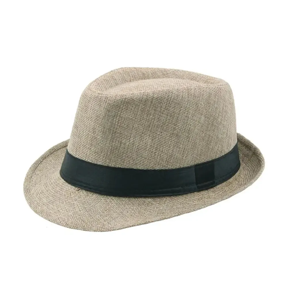 Jazz Hat Men Women Straw Hat Summer Beach Sun Hats Top Cap Fedoras Ribbon Casual Cowboy Jazz Cap Gangster Cap Unisex Panama Hat