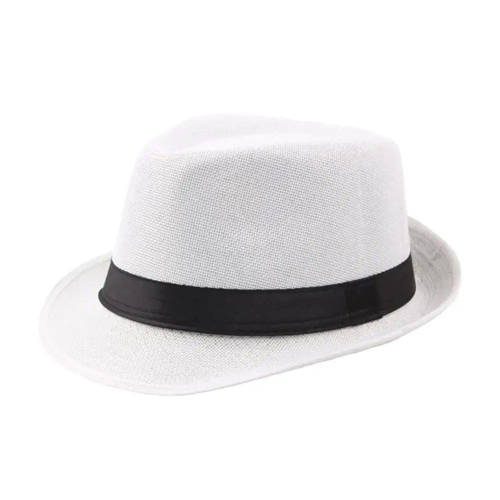 Jazz Hat Men Women Straw Hat Summer Beach Sun Hats Top Cap Fedoras Ribbon Casual Cowboy Jazz Cap Gangster Cap Unisex Panama Hat