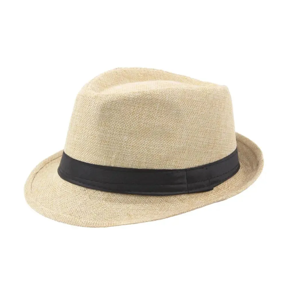 Jazz Hat Men Women Straw Hat Summer Beach Sun Hats Top Cap Fedoras Ribbon Casual Cowboy Jazz Cap Gangster Cap Unisex Panama Hat