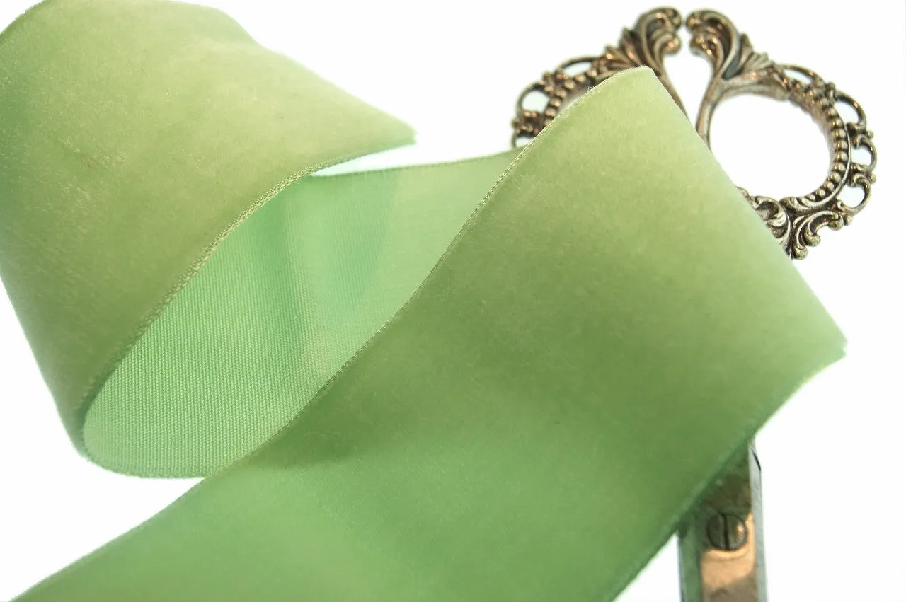 Light Lime Velvet Ribbon Vintage from France 50mm