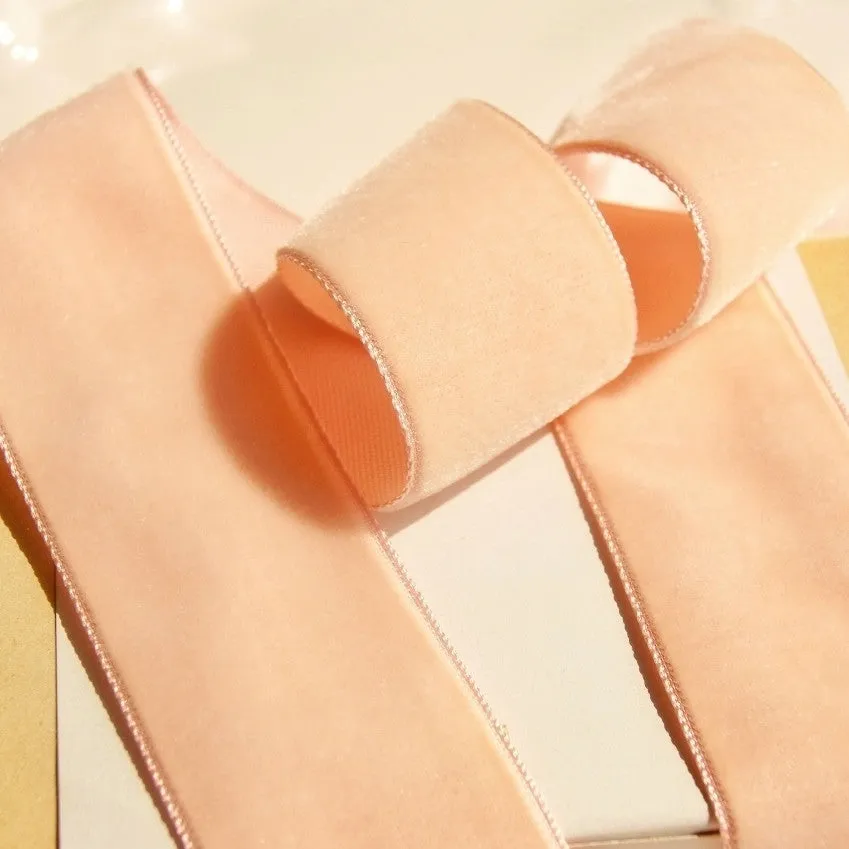 Light Peach Velvet Ribbon Vintage from France 36mm