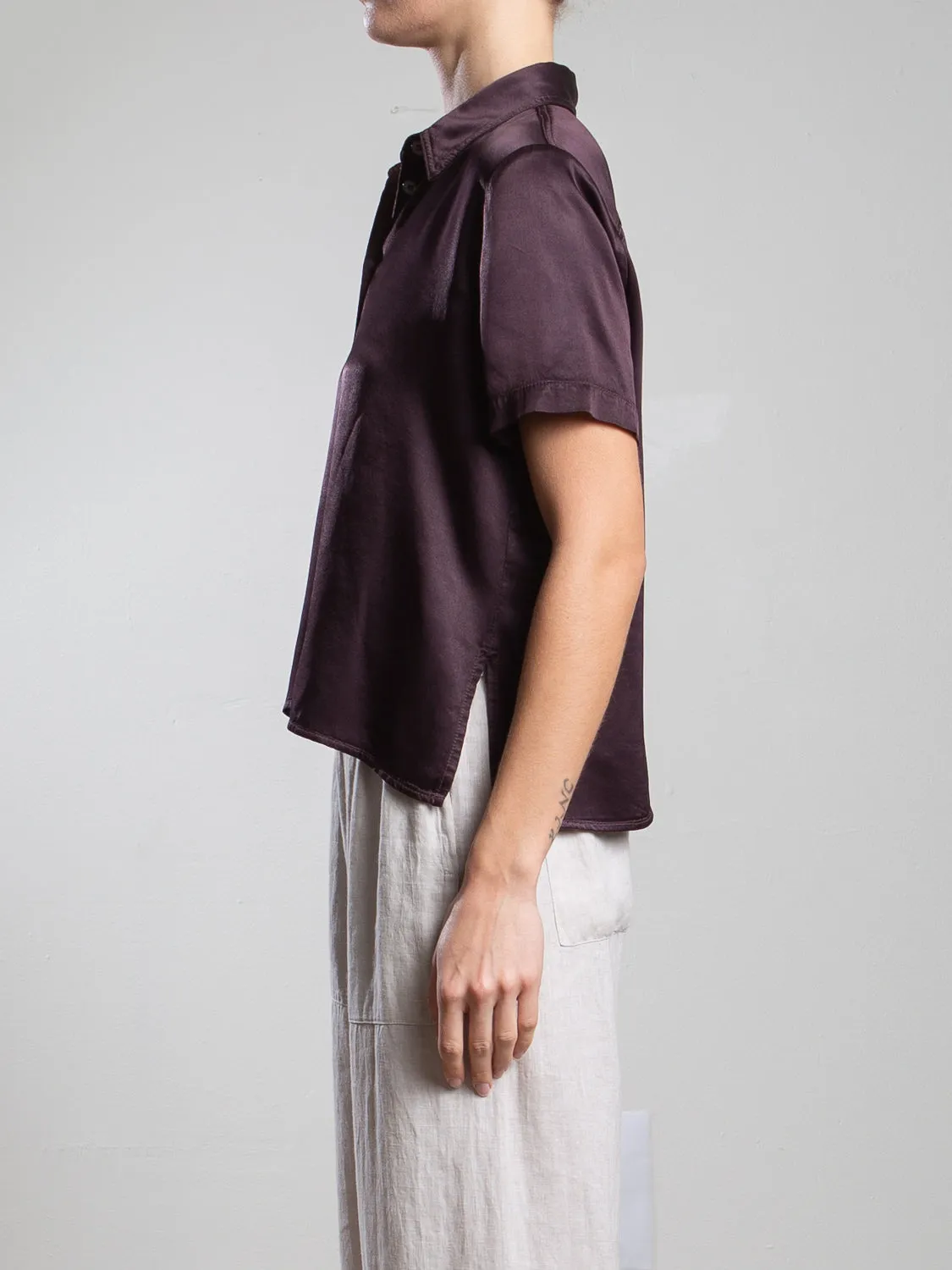 Lynn Shirt in Vintage Satin - Raisin