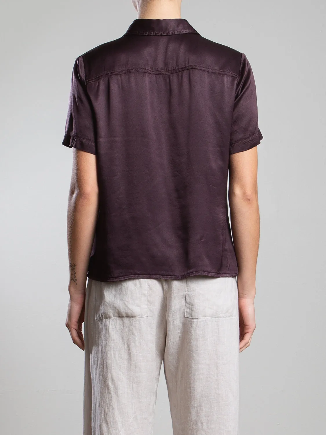 Lynn Shirt in Vintage Satin - Raisin