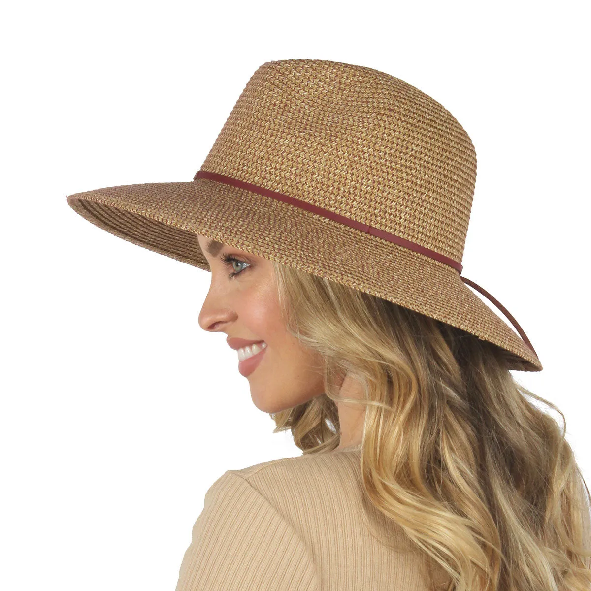 Marled Straw PU Band Fedora