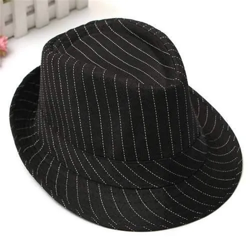 Men Women Cotton Fedoras Trilby Hat Bonnet Roll Brim Striped Cap