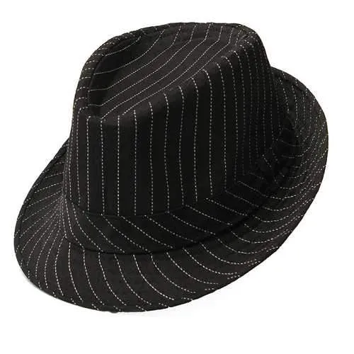 Men Women Cotton Fedoras Trilby Hat Bonnet Roll Brim Striped Cap