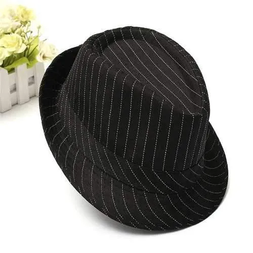 Men Women Cotton Fedoras Trilby Hat Bonnet Roll Brim Striped Cap