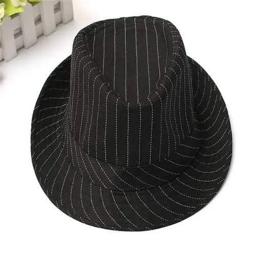 Men Women Cotton Fedoras Trilby Hat Bonnet Roll Brim Striped Cap